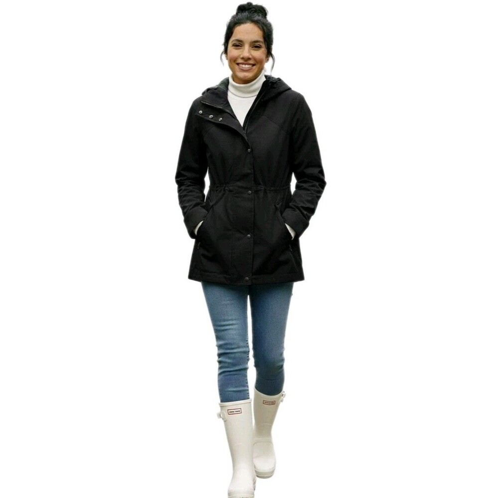 HUNTER Women's S Rubberized Cotton Smock Hooded Water Resistant Jacket Black
